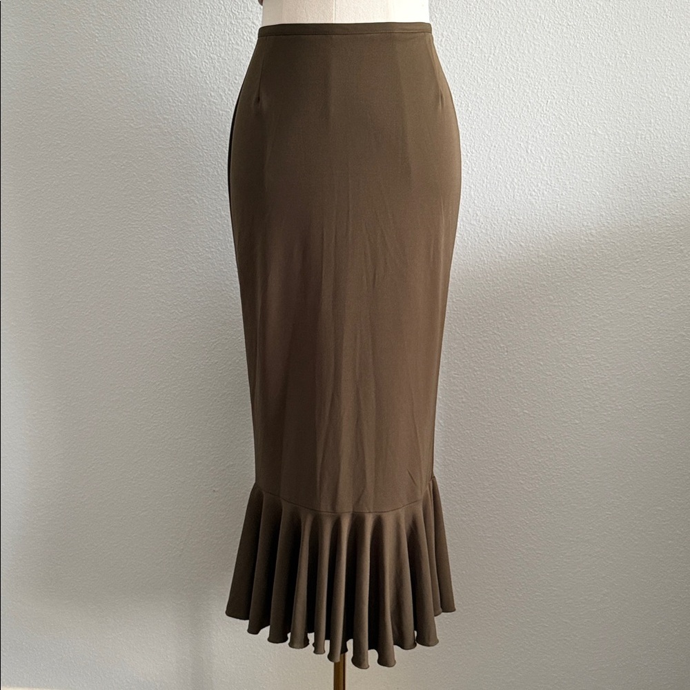 Vintage Taiga Paris Olive Green Midi Skirt Size Small - Picture 2 of 9